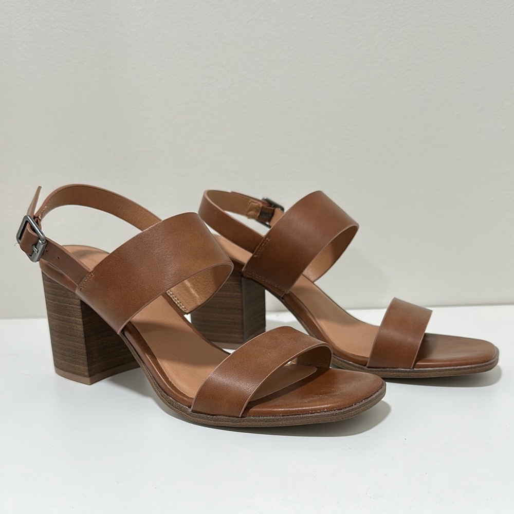 Brown Leather Block Heel Sandals